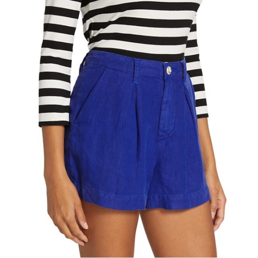 NWT L'Agence Zahari NAVY Linen High Rise Pleated Shorts, Size 30 New w/Tag